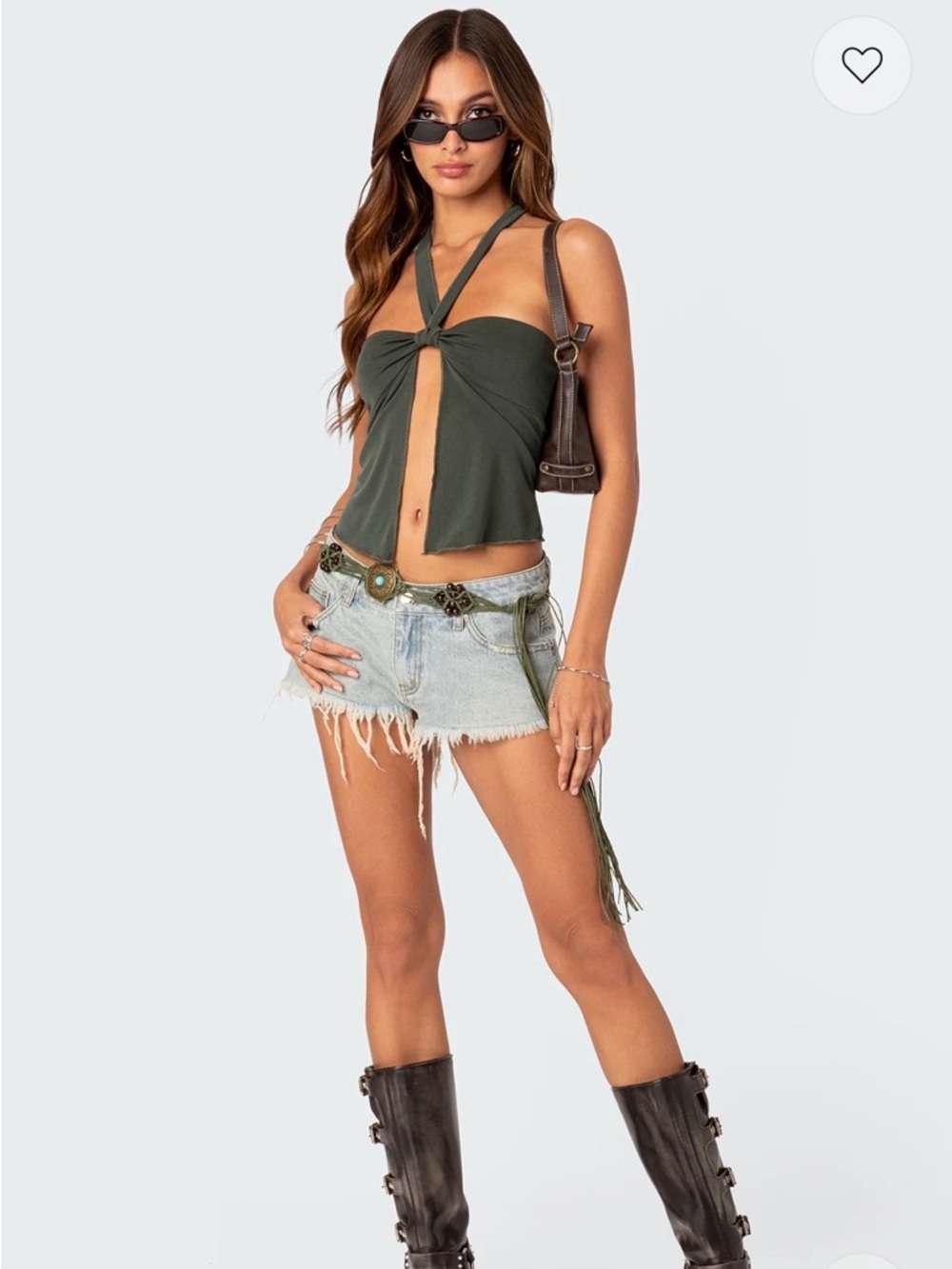 Edikted Light Blue Distressed Denim Cutoff Shorts